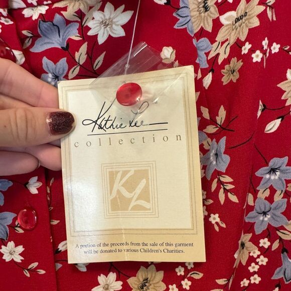 90s Deadstock Floral Red Midi Skirt Button Front High Rise Size 10 - Picture 5 of 6